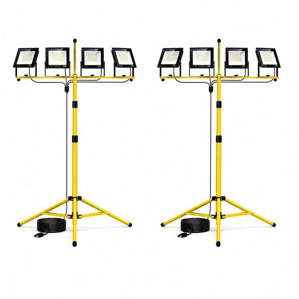 28000 Lumens 4-Head LED Work Light ,110V Plug-In, Foldable Tripod,16.4 ft. Cord,Waterproof Job Site Light (2-Pack)