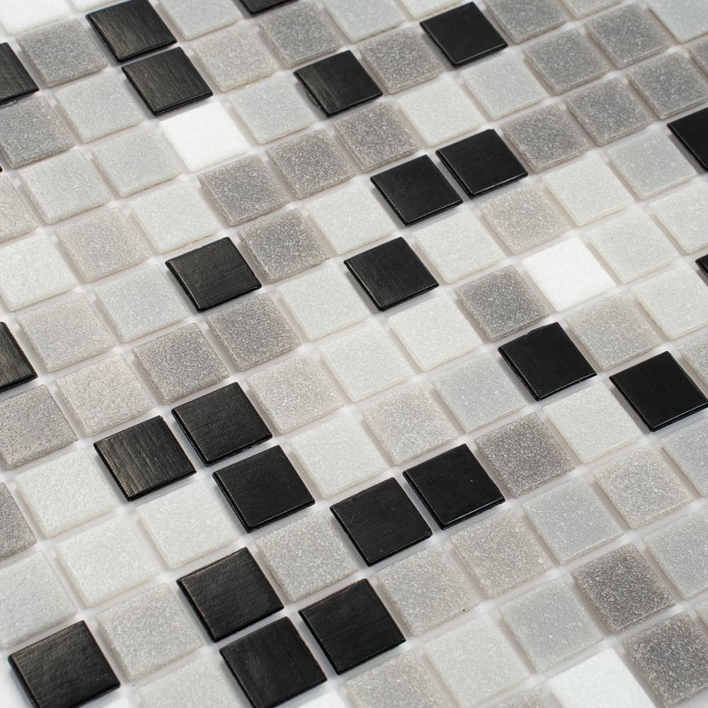 12" x 12" Black and Gray Glass Mosaic Tile