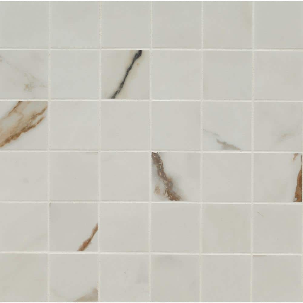 Michella Calacatta Marbella 4 in. x 4 in. Matte Porcelain Mesh-Mounted Mosaic Tile Take Home Tile Sample price history on PriceWatchPro