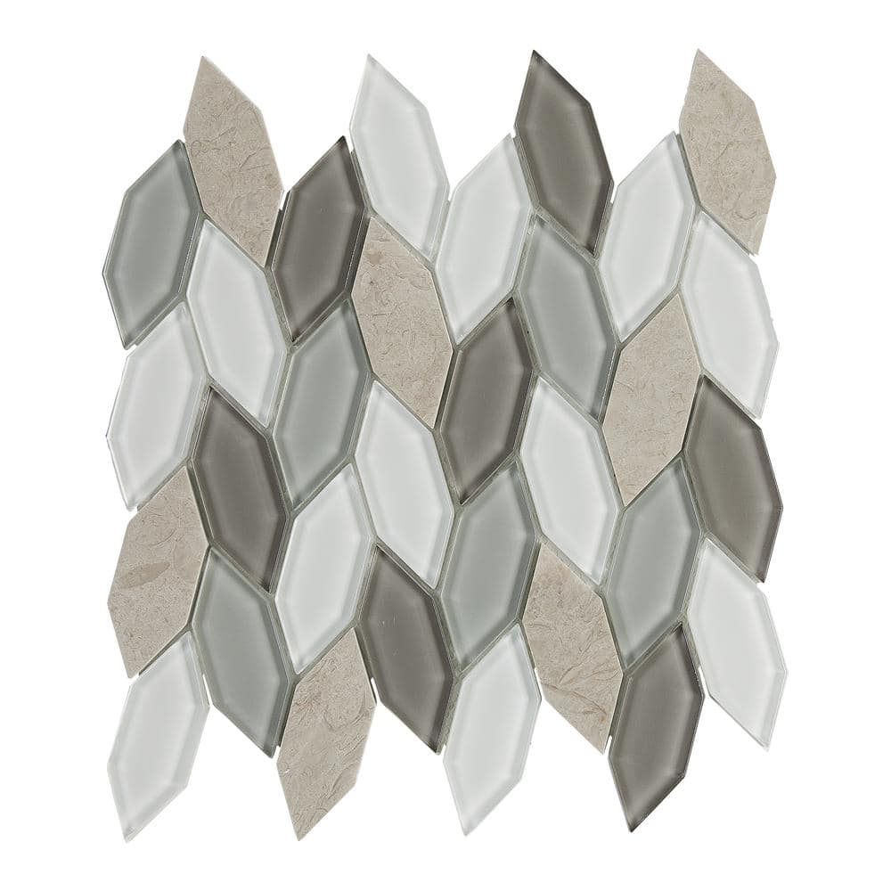 Blended Nature Silver Maple 11.12 in. x 11.87 in. Hex Leaves Marble/Glass M