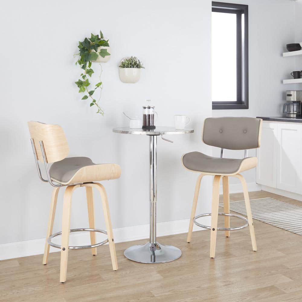 Lombardi 26" Grey and Natural Wood Swivel Counter Stool