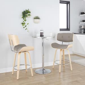 Lombardi 26.75 in. Lt Grey Faux Leather, Natural Wood and Chrome Fixed-Height Counter Stool Round Footrest (Set of 2)