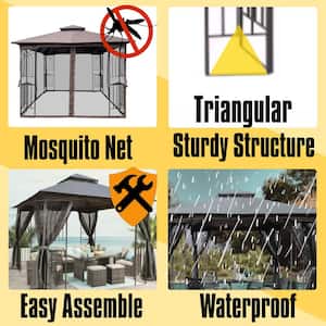 13 ft. x 10 ft. Grey Top Outdoor Patio Gazebo Canopy Tent with Ventilated Double Roof And Mosquito net (Gazebo)