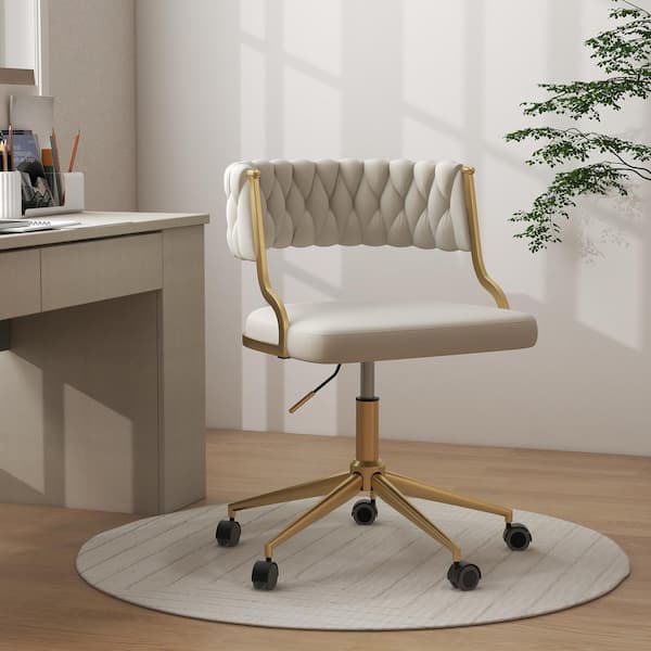 Yaheetech Modern Velvet Desk Chair Soft Height-Adjustable 360°Swivel  Computer Chair, Ivory