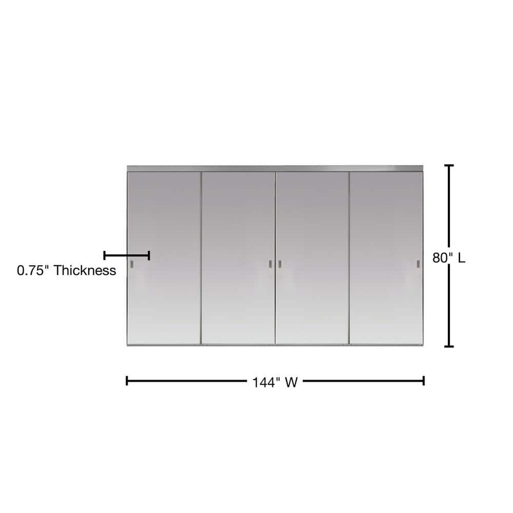 White Aluminum Frame Mirrored Sliding Closet Doors, 144" x 80"