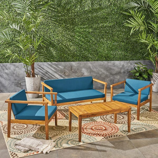 Noble House Newbury Teak Brown 4Piece Wood Patio Conversation Set with