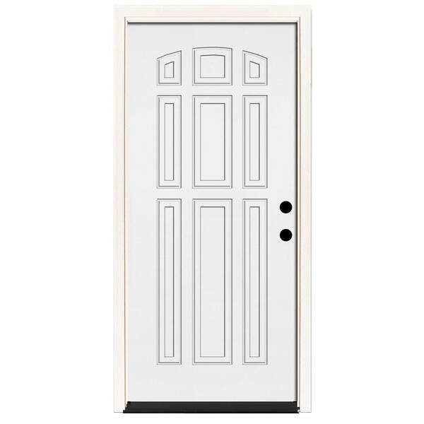 Steves & Sons 36 in. x 80 in. Premium 9-Panel White Primed Steel Prehung Front Door Left-Hand Inswing and 6 in. Wall