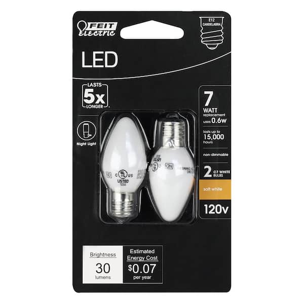Feit Electric 7-Watt Equivalent C7 2700K White LED E12 Night Light Bulb  (2-Pack) BP7C7W/827/LED2/HDRP - The Home Depot