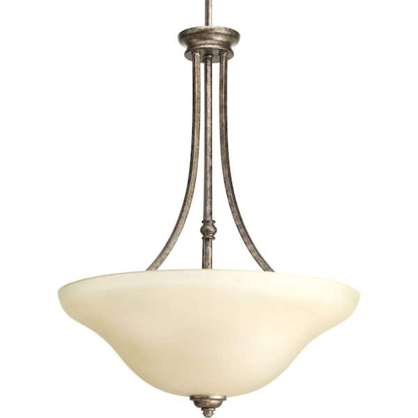 Progress Lighting Spirit Collection 3-Light Pebbles Foyer Pendant with Etched Light Umber Glass