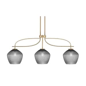 Olympia 3-Light New Age Brass Chandelier with Smoke Textured Glass Shades