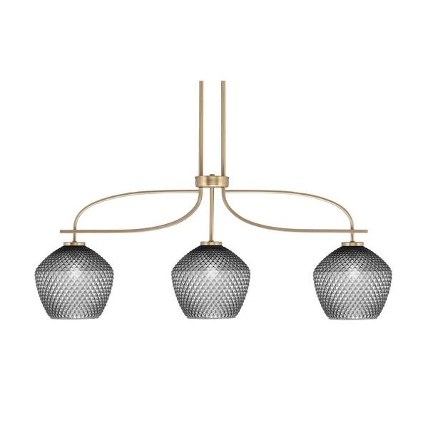 Unbranded Olympia 3-Light New Age Brass Chandelier with Smoke Textured Glass Shades