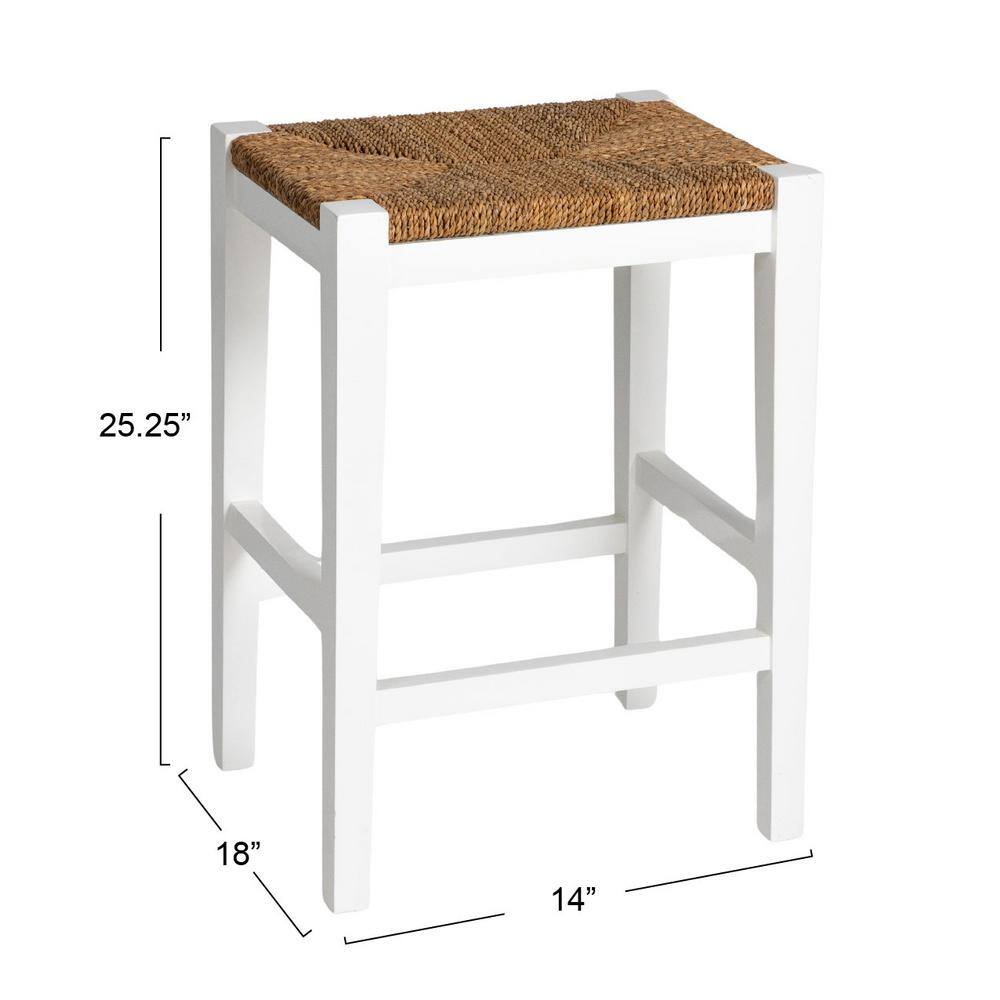 Willowbrook Matte White Mahogany and Seagrass Backless Counter Stool