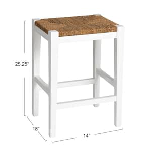 Willow brook 25.25 in. Matte White Backless Mahogany Wood Bar Stool with Seagrass Seat