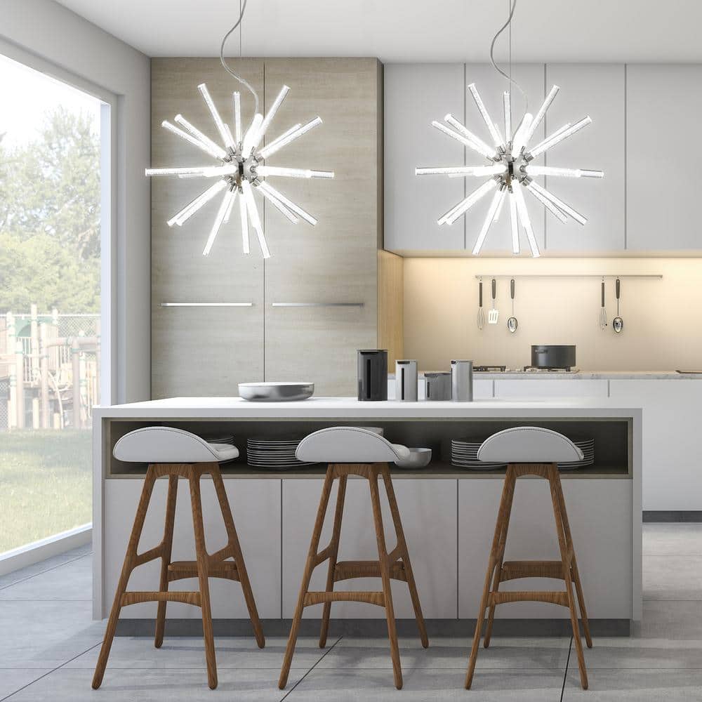 Soyuz 19.5" Chrome Starburst Adjustable LED Pendant Light