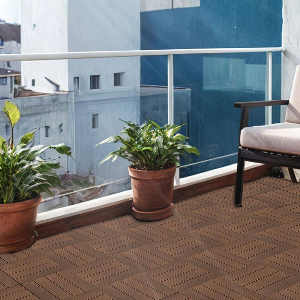 12" x 12" Light Coffee Interlocking Plastic Composite Deck Tiles
