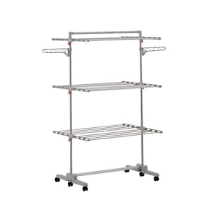 57 1/2 in. x 56 1/2 in. 3-Tier Foldable Drying Garment Rack with Hanging Pole