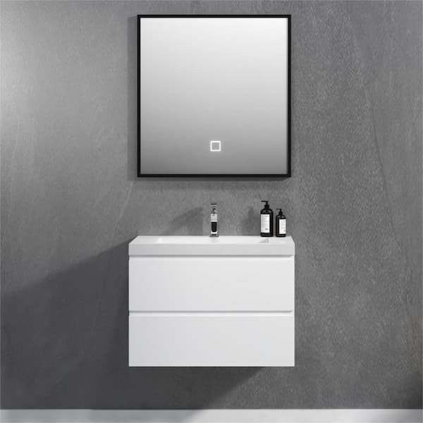 Abruzzo Angela 30 in. W x 18.7 in. D x 20.5 in. H Wall Mounted Floating Vanity in Glossy White with Glossy White Sink