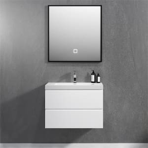 Angela 30 in. W x 18.7 in. D x 20.5 in. H Wall Mounted Bathroom Vanity in Glossy White with Glossy White Sink