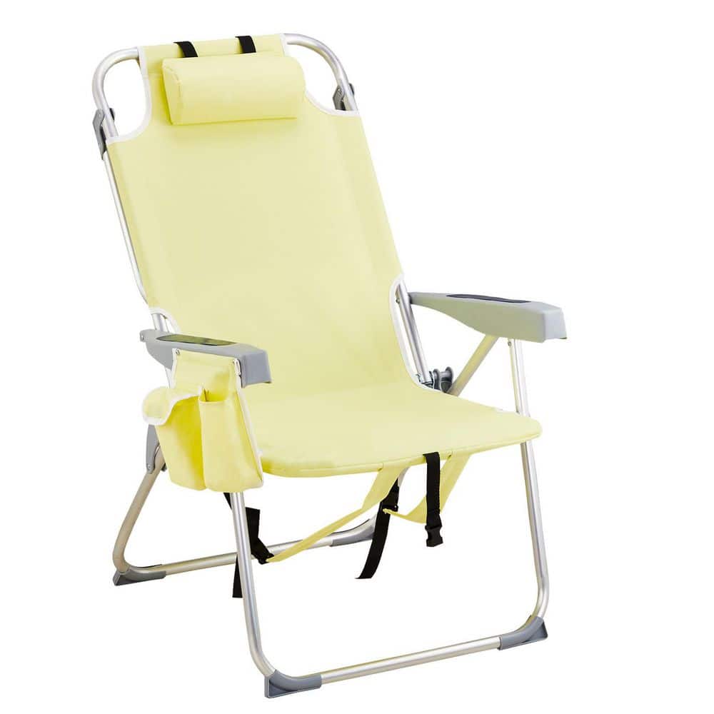 Folding Backpack Beach Chair, 24.8*27.56*38.98 in, Portable Camping Chairs with Headrest, 5-Position, Yellow price history on PriceWatchPro