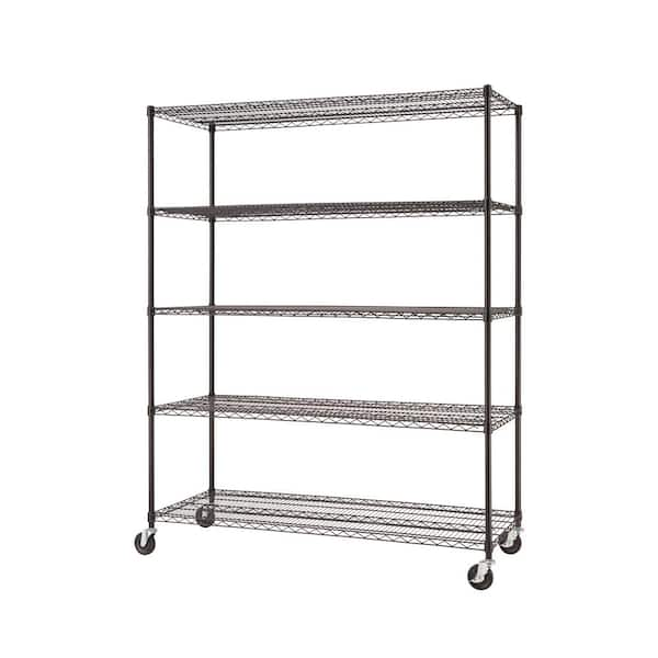 Basics 5-Shelf Medium Adjustable, Heavy Duty Storage Shelving Unit  on 4'' Wheel Casters, Metal Organizer Wire Rack, Black, 30 L x 14 W x