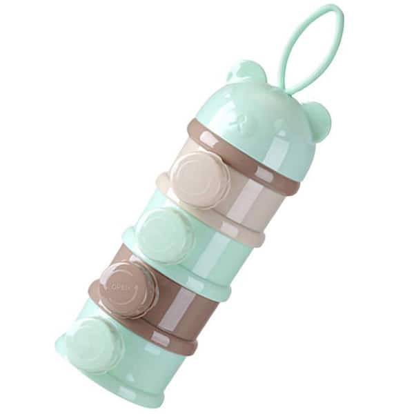 4 Layers Light Green Stackable Milk Powder Formula Dispenser Portable Baby Snack Storage Container for Travel