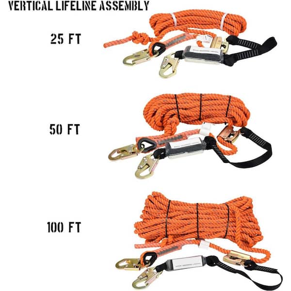 KIWDZFU 25 ft. Vertical Lifeline Assembly 3 Strand Rope Fall