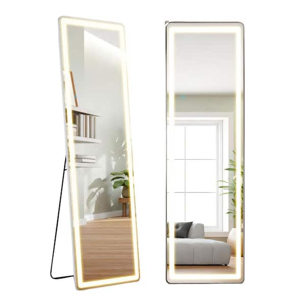 Afoxsos Black 16 in. x 60 in. Rectangle Fiberglass Full Length Mirror, Standing Mirror with LED Lights