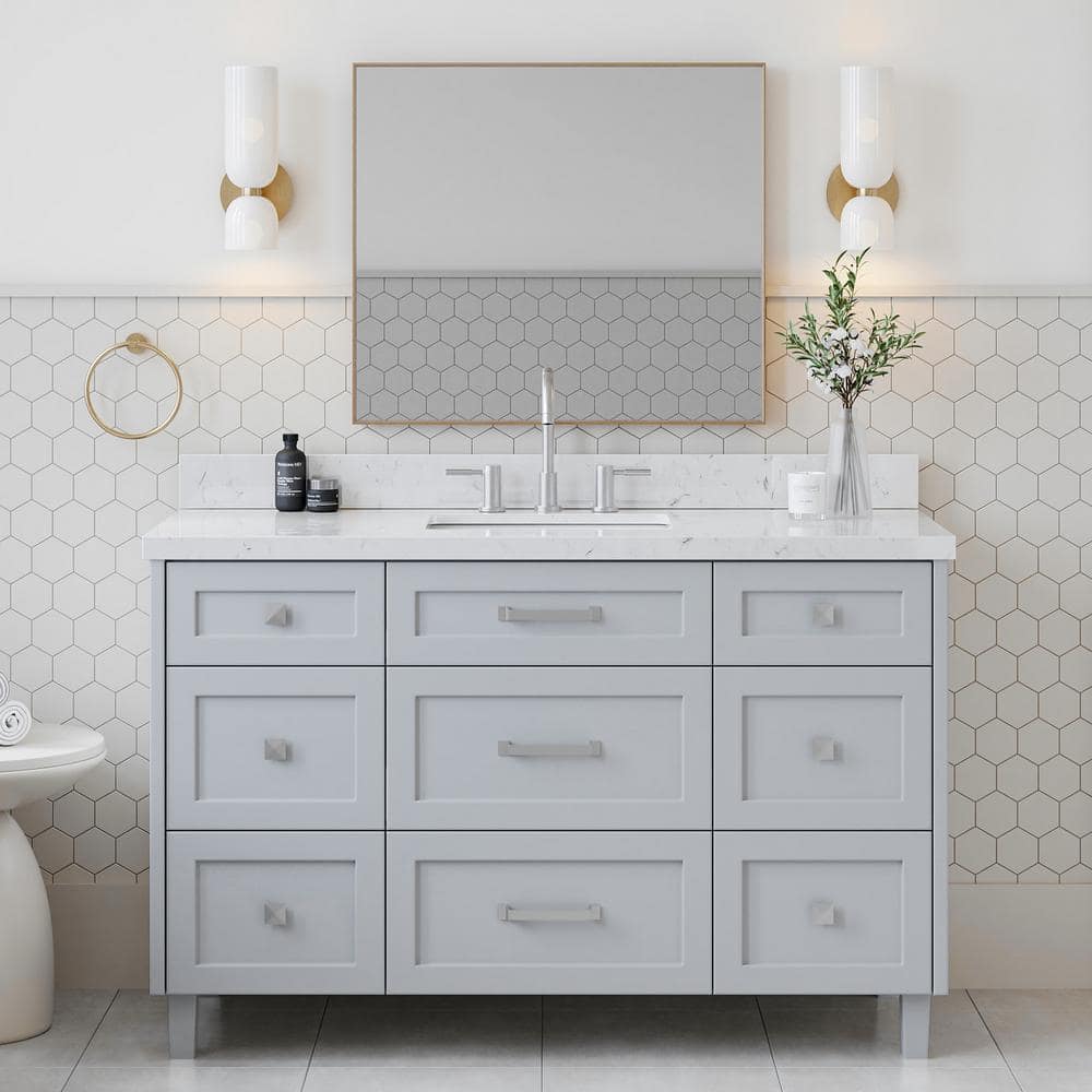 Monroe 54 in. Single Sink Freestanding Bathroom Vanity in Gray with Carrara White Quartz Top price history on PriceWatchPro