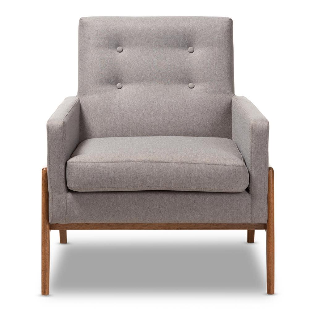 Perris Mid-Century Modern Gray Faux Leather Wood Accent Chair
