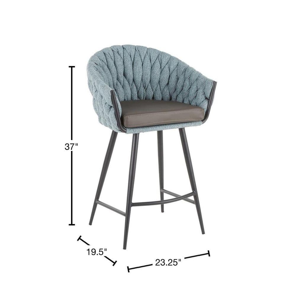 Sleek 23'' Contemporary Blue and Gray Braided Fabric Counter Stool