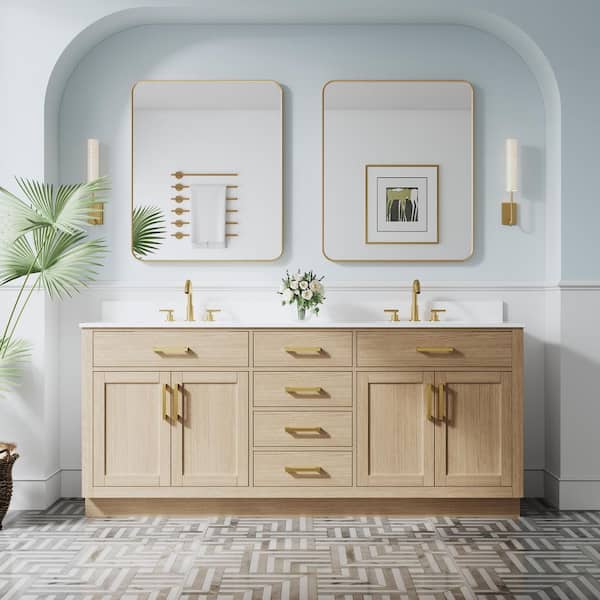 WELLFOR NORA 80 in. Freestanding OAK Solid Wood Bath Vanity with
