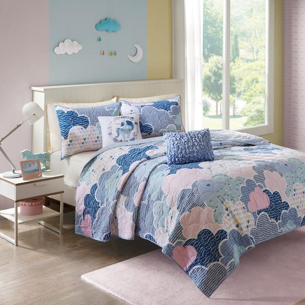 URBAN HABITAT KIDS Bliss 4-Piece Blue Twin Cotton Reversible Coverlet Set