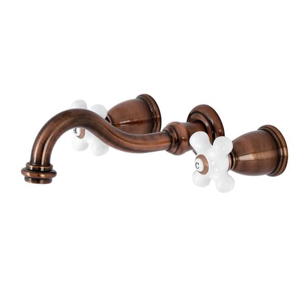 Vintage 2-Handle Wall Mount Bathroom Faucet in Antique Copper