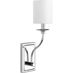Bonita Collection 1-Light Polished Chrome Wall Sconce with White Linen Shade