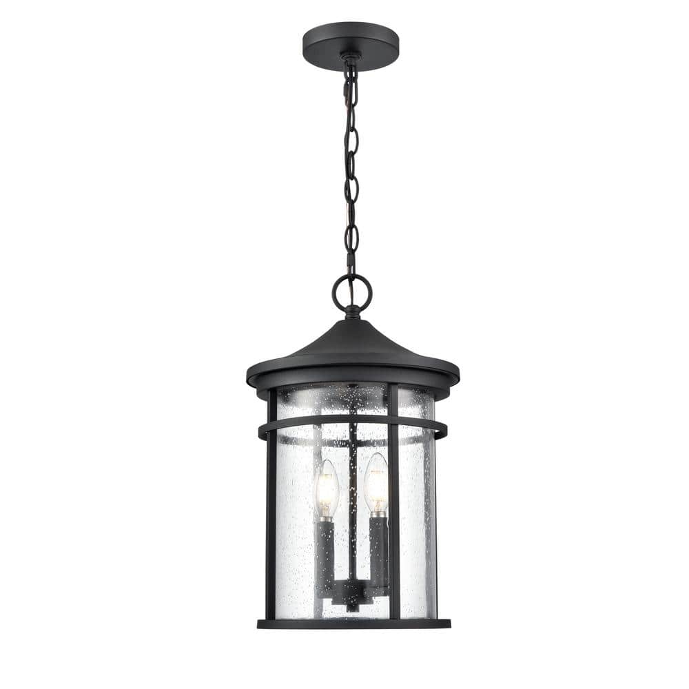 Namath 17.5 in 2 Light Textured Black Dimmable Outdoor Hardwired Pendant Light with Clear Seeded Glass No Bulbs Included price history on PriceWatchPro