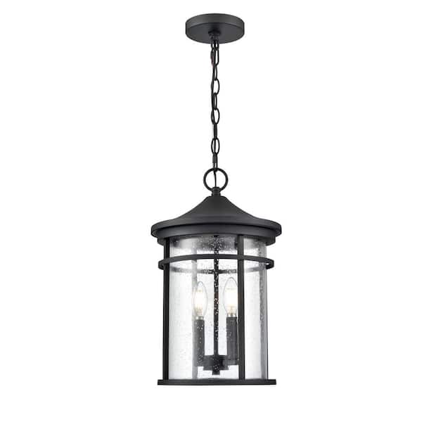 Millennium Lighting Namath 17.5 in 2 Light Textured Black Dimmable Outdoor Hardwired Pendant Light with Clear Seeded Glass No Bulbs Included
