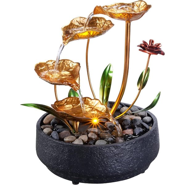 Tabletop Waterfall Fountain Metal Lotus Circulating Fountain Water Feature