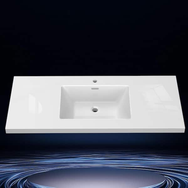 Tor 48 in. W x 22 in. D Solid Surface Cultured Marble White Single Integrated Sink Bath Vanity Top Basin Countertop