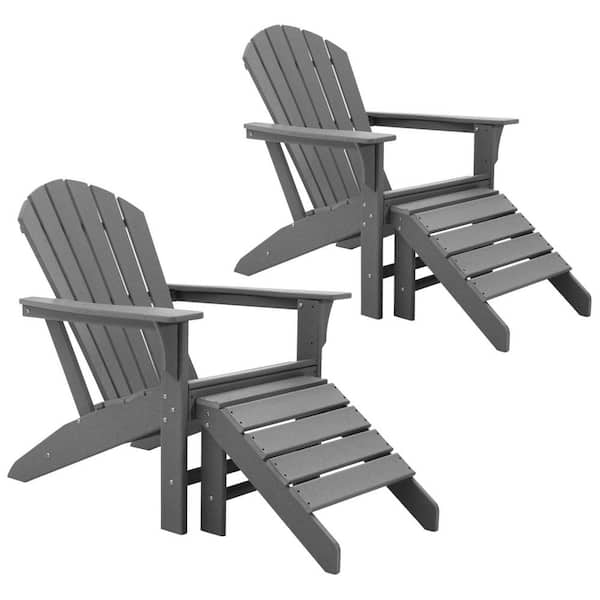 JUSKYS Classic All Weather Gray Plastic Adirondack Chair with Ottoman