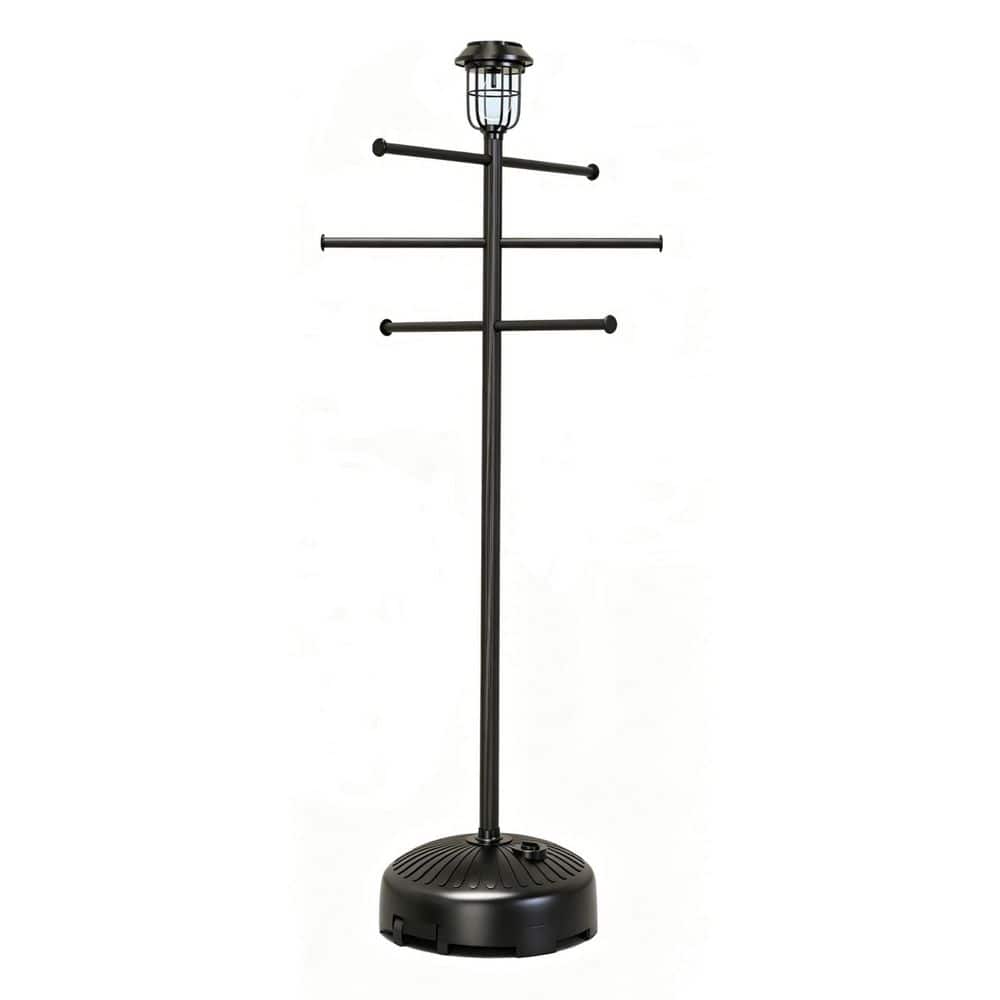 "63"" Tall Towel Rack Bath Accessory in Black with Adjustable Rod, Solar Light, Wheels for Patio, Pool, Hot Tub" price history on PriceWatchPro