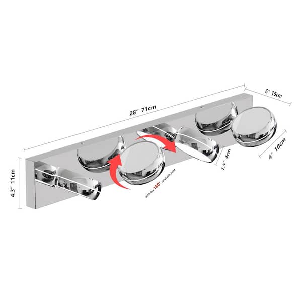 27.95 in. 4-Lights Chrome LED Vanity Light Bar with Acrylic Shade