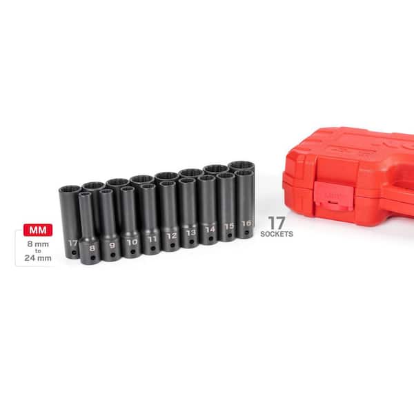 TEKTON 1/2 in. Drive Deep 12-Point Impact Socket Set, (17-Piece