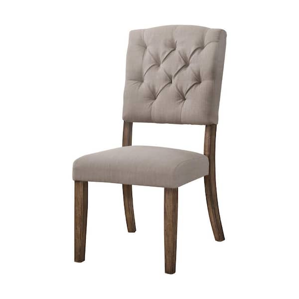 HomeRoots Amelia Cream/Weathered Brown Fabric Tufted and Cushioned Side Chair (Set of 2)