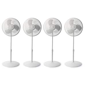 16 in. 3 fan speeds Oscillating Floor Fan with Adjustable Stand, White, 4-Pack