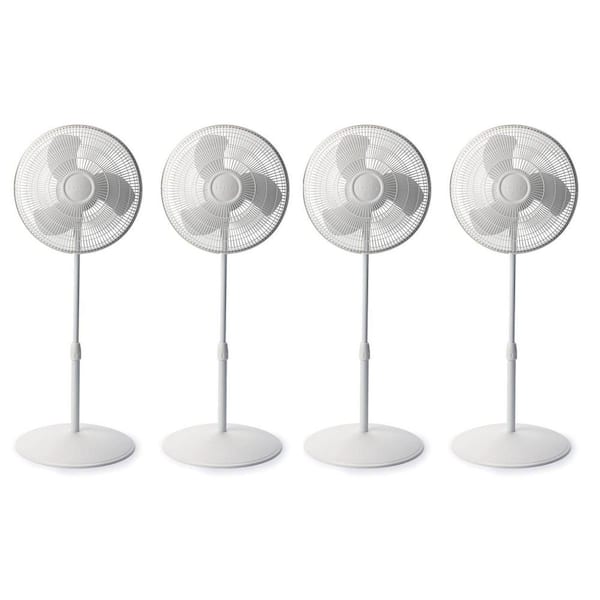 Lasko 16 in. 3 fan speeds Oscillating Floor Fan with Adjustable Stand, White, 4-Pack