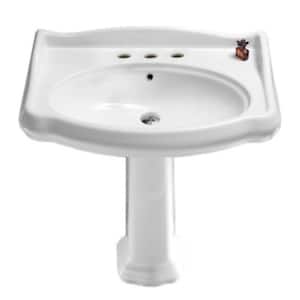 Traditional Pedestal Sink in White with 3 Faucet Holes