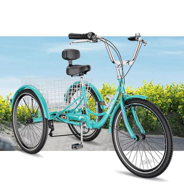 MOONCOOL 26 in. Adult Trikes 3 Wheeled 7 Speed Bike Trikes Tricycles with Basket for Seniors, Women, Men
