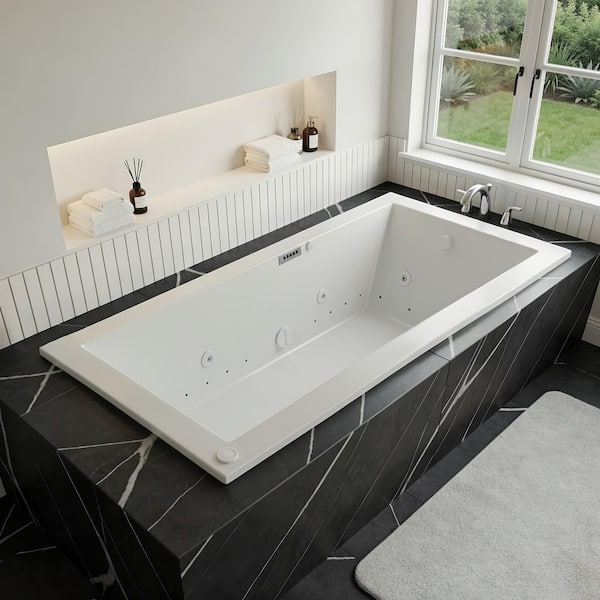 Sapphire Diamond Series 72 in L x 36 in W Left Drain Rectangular  Drop-In Whirlpool and Air Bath Tub in White