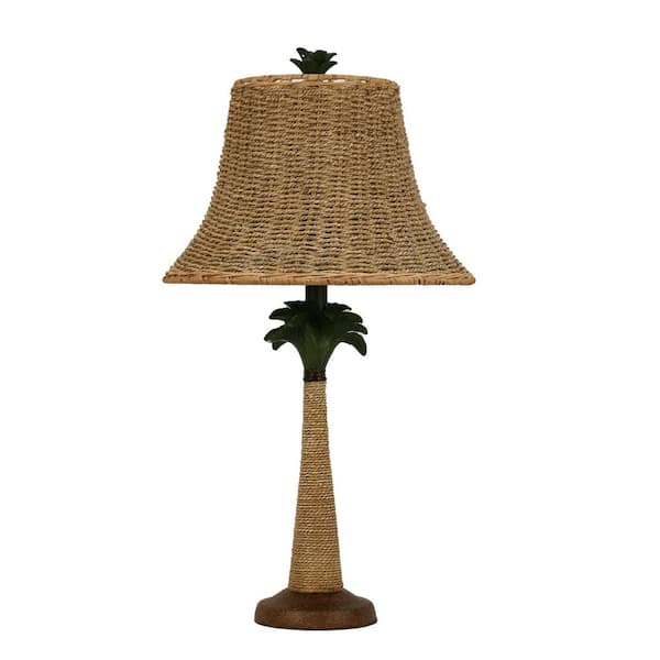 25 in. Natural/Green Pineapple Cast Table Lamp with Designer Rattan Shade