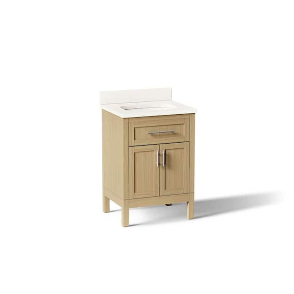 Hadron 24 in. Single Sink Freestanding Light Oak Bath Vanity with White Quartz Top Assembled